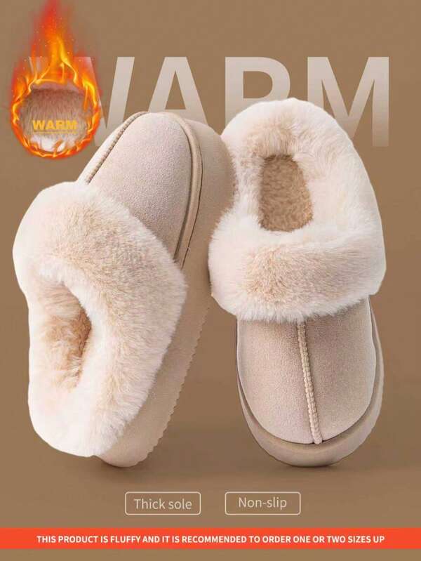 Pantuflas gruesas con suela acolchada y forro de felpa para uso en interiores y el hogar, nueva llegada de invierno para mujeres
