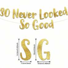 Set Of 30/40/50/60/70/80/90 Never Looked So Good Gold DIY String Glitter Banner - 30th,40th,50th,60th,70th,80th,90th Anniversary And Birthday Party Decorations-Golden Milestone Glitter Banner - Sparkling Birthday Party Decorations,Beach,Wedding - Multicolor - View 11