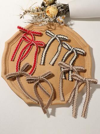 2pcs New Autumn/Winter Plush Wavy Bow Hair Clips, Soft & Cute Side Bangs Clips, Daily Hairstyle Decor For Women, Claw Clips, Hair Slide, Hair Barrettes