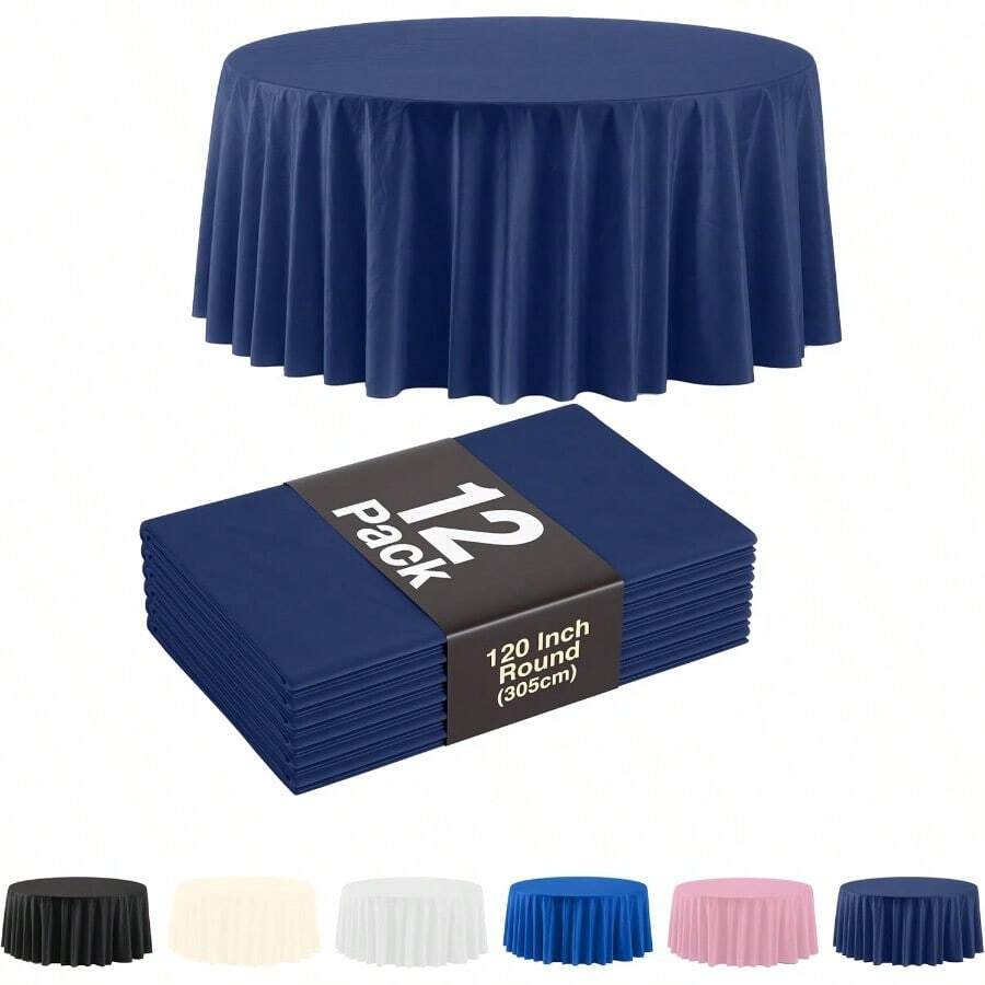 Pack Of 6 Navy Plastic Table Cloth - Size: 120 Inch Round Disposable Tablecloth For Parties - Ideal For For Birthdays Parties Summer And More - Navy+12 - View 1