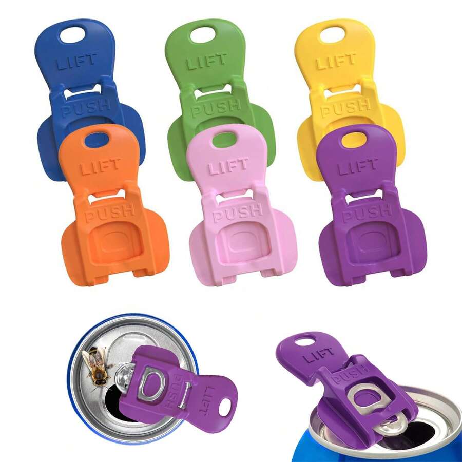 6PCS Colorful Can Tab Openers & Leak-Proof Drink Covers – One-Hand Soda Can Opener And Reusable Protector Caps For Beer, Soda, And Aluminum Cans