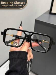 LiMiaoMiao 1pc Rectangular Double Bridge Vintage Reading Glasses, Clear Transparent Computer Reading Glasses, Magnification +1.0 To +4.0, Unisex - trong suốt - Xem 26