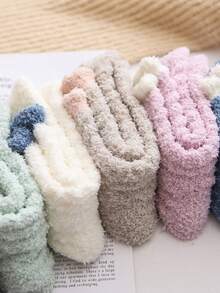 7pairs Women's Cute Thickened Coral Fleece Mid-Calf Sleep Socks For Autumn And Winter - Multicolor - View 7