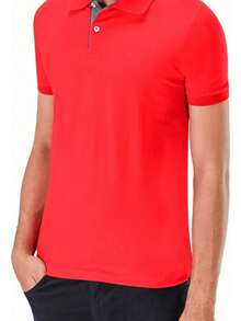 Ogochi Men's Basic Plain Polo Shirt With Logo, No Pocket, Original - Red - View 1
