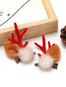 Christmas Hair Clips For Women, Cute Reindeer Antler Hair Clips With Faux Fur, Adorable Hair Accessories For Christmas Decoration, Birthday Gifts, Holiday Gifts, Plastic Holiday Themed Hair Clips Suitable For All Ages, Charming Cartoon Style, Perfect For Christmas, New Year And Thanksgiving Gifts - Multicolor - View 17
