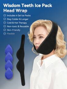 Okład z lodu na twarz łagodzący staw skroniowo-żuchwowy, zęby mądrości, szczękę, głowę i brodę, 4 wielokrotnego użytku ciepłe i zimne kompresy żelowe, okład na głowę z lodu na zęby mądrości, prezent na Boże Narodzenie i Nowy Rok