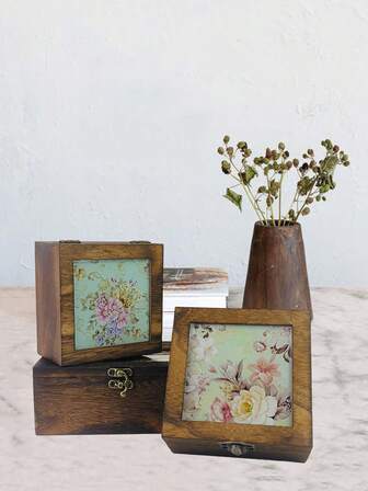 1 Pieza de gabinete de madera retro hecho a mano con panel de puerta de vidrio para cosméticos y almacenamiento de artículos varios, caja de almacenamiento de madera vintage para organizador de joyas, caja de almacenamiento de escritorio para maquillaje, regalo para mujeres