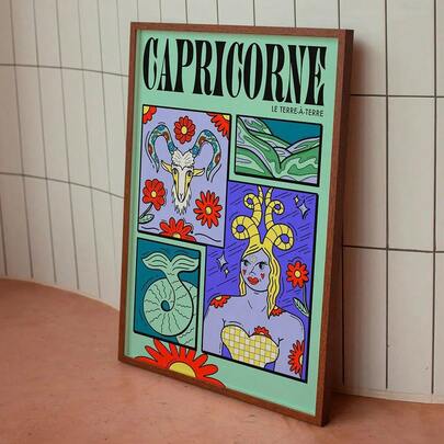 1 Pc Illustration "Capricorn" Vibrantly Coloured Canvas Print Poster Wall Art, And Creative Frameless Decorative Painting