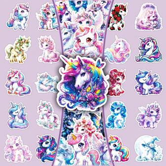 50pcs Holographic Rainbow Unicorn Cute Cartoon Creative Decorative Stickers For Scrapbooking