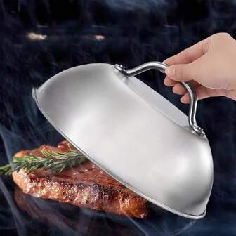 1 st stekhälltillbehör Rund ostsmältningskupol i rostfritt stål, ångande stekhällslock - bäst för användning i platt stekhäll, grill, matlagning inomhus eller utomhus