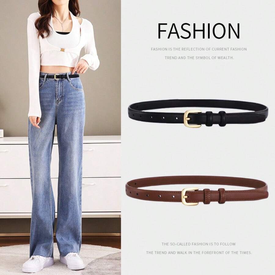 Fashionable Genuine Leather Skinny Belt, Decorative Belt For Photo Shoot, High-Quality Waist Belt Suitable For Jeans - Multicolor - View 1