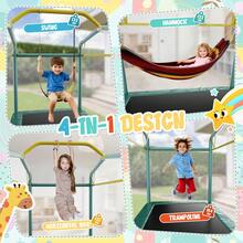 72'' Trampoline With Enclosure Indoor Outdoor, Mini Trampoline With Basketball Hoop, Gymnastics Bar, Ocean Balls, Swing