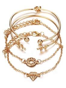 4PCS Gold Plated Bracelet Set Leaf Design Collection Diamond Accents Adjustable Minimalist Chains Stackable Jewelry Gift For Women Daily Wear Wedding Party Festival Special Occasions