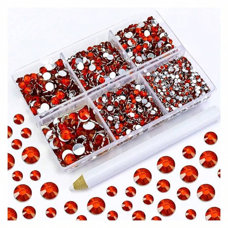 4500PCS Resin Flatback Rhinestone, 2mm 3mm 4mm 5mm 6mm Tangerine Red Flatback Rhinestones For Tumblers, Nails Art, Mugs, Bottles, Craft Dration, Loose Bling Glitter Gem Stone - 多色119 - 查看 1