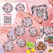 96 Pcs Bad Two The Bone Party Tableware Sets Rock And Roll 2nd Birthday Paper Plates Napkins Forks Bad 2 The Bone Party Decorations For Girls 2 Year Old Birthday Party Favors For 24 Guests - BadTwotheBone - Xem 1