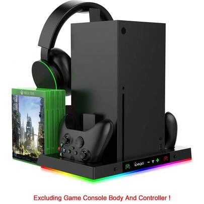 iplay Estación de carga con ventilador de enfriamiento mejorada para la consola Series X y el controlador, base de carga dual con sistema de enfriamiento de 3 niveles y 15 modos de iluminación RGB, set de accesorios Series X