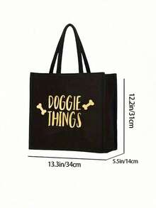 Dog Supplies" Letter & Bone Pattern Tote Bag Set, Gift For Dog Owners & Pet Lovers, Includes Cosmetic Bag & Mini Coin Purse, Bone Design Dogs Love, Great Gift For Mom, Teacher, Friend, Portable Casual Storage Tote Bag, Multifunctional Shopping Bag - Multicolor - View 7