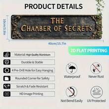 2D Flat, 1pc, Retro"THE CHAMBER OF SECRETS" Metal Sign, Aluminum Decorative Wall Sign, 15.7x3.9 Inches, Pre-Drilled, Easy To Hang - Perfect For Home Decoration, Kitchens, Farmhouses, Porches, Gothic Wall Decoration.Unique Gifts For Friends And Famil, Kitchen Decor, Porch Decoration, Rustic Decor, Vintage Sign, Lightweight Decor, Handcrafted Look, Statement Piece, Flat Sign, Vintage Collectors, Farmhouse Lovers, 2D Flat - 彩色 - 查看 5