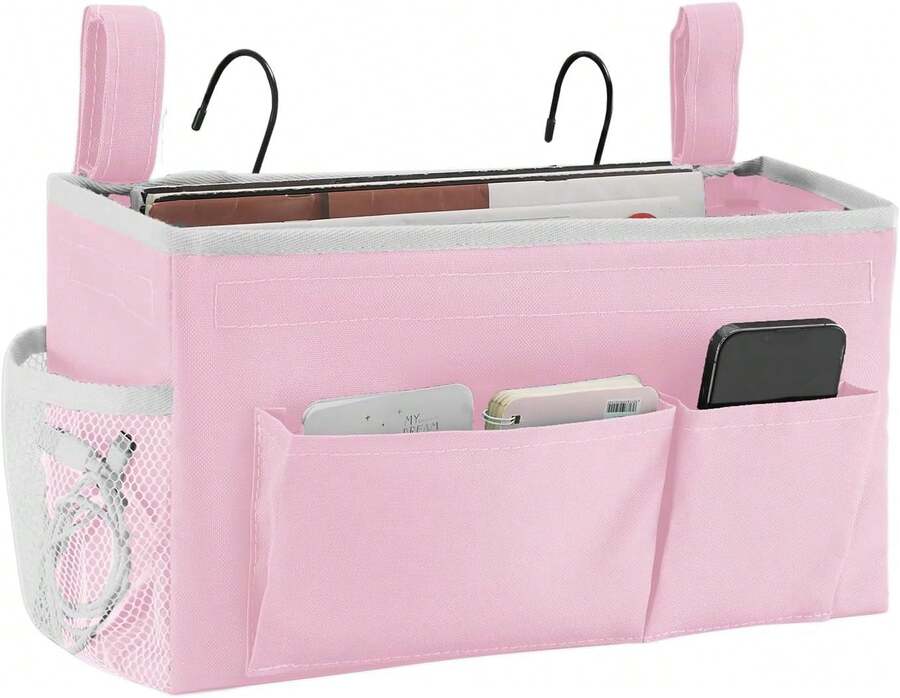 Bedside Caddy With 5 Pocket, Bedside Storage Organizer College, Dorm Bed, Bunk Bed, Grey - 粉色 - 查看 1