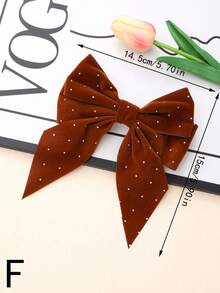 1pc Fashionable Large Red Bow Hair Clip, Suitable For Daily Wear And Christmas, Claw Clips, Hair Claws, Hair Slide, Hair Barrettes - Hot-fix Rhinestone Light Brown - View 5
