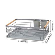 LIVINGANDHOME Living And Home Kitchen Countertop Stainless Steel Dish Drainer Rack,Cutlery Holder Dish Drying Rack With Wooden Handle,Kitchen Organizer Storage Shelf - Grey - View 7