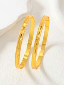 2件装中东/沙特阿拉伯风格镀金铜雕花光滑手镯，馈赠亲友的佳品，日常佩戴也十分合适。 - 金黃色 - 查看 6