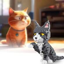 Country-Style Pet Cat Model, Orange Tabby Cat, White And Brown Tabby Cat, Micro-Particle Building Block DIY Assembly, Creative 3D Desktop Ornament, Educational Toy, 1300+ Pieces. - Animal Building Blocks - View 6