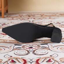 New Vintage Pointed Toe Rivet Decor Chunky Heel Sandals, Strap Versatile Slip-On Flats For Office Wear - Black - View 7