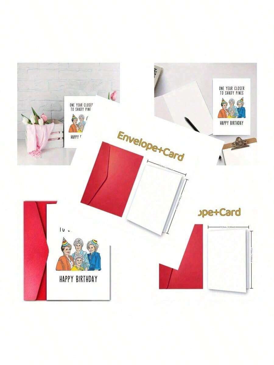 1pc Funny Birthday Card Mom With Envelope One Year Closer To Shady Pines Humorous Greeting Mother's Day Or Birthday Celebrations Paper Material Includes Red Envelope - Multicolor - View 1