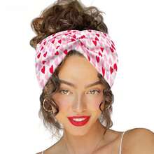 1pc Valentine's Day Headband, Heart Shaped Elastic Criss-Cross Knotted Printed Sports Headband