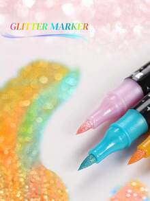 24/48/72/96 Colour Double-Tip Glitter Markers, Glitter Curry Pens, Watercolor Drawing Pens, And Fluorescent Glitter Chalk Sets. Christmas Gift, School Supplies, Office Supplies, Bible Study Supplies, Scrapbook Supplies, Highlighters For School, Back To School, Cute Pens, Art Supplies - Multicolor - View 5