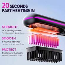 女士无线便携式直发器，USB充电式负离子热风梳，有效抚平毛躁，打造亮泽柔顺秀发。耐热设计，三档温度调节，30秒快速加热，2000mAh电池续航30分钟。在家、宿舍或旅行途中，轻松打造沙龙级造型，适用于短发、刘海、长发和卷发。是送给女性、学生和直发爱好者的完美圣诞节、节日和生日礼物。