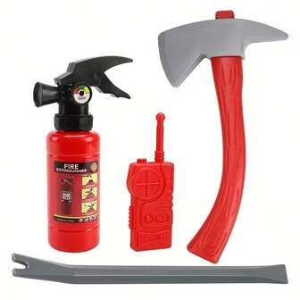 Firefighter Role Play Accessory Set - Realistic Fire Extinguisher, Axe And Crowbar Models, Durable Plastic Material, Suitable For Casual Play | Authentic Props | Durable Plastic (Fire Extinguisher Can Be Unscrewed And Filled With Water)