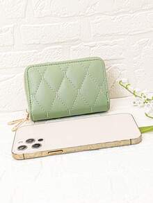 Kids/Girls' PU Stitched Plaid Multi-Layer Card Holder Wallet, Cute Cartoon Large Capacity ID Card Case, Compact & Lightweight - Green - View 6