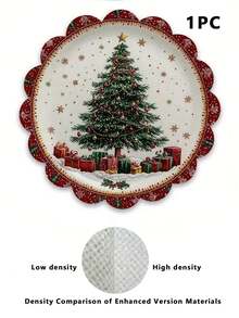 1/4 piezas Manteles individuales redondos de lino, con estampado de árbol de Navidad, copos de nieve, regalos, adecuados para decoración de cocina y comedor