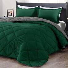 Downluxe King Size Comforter Set Dark Green And Grey King Comforter Soft Bedding Sets For All Seasons 3 Pieces 1 Comforter 104"X92" And 2 Pillow Shams(20"X36") - BlackishGreenGray - View 1