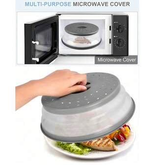 1 Piece Silicone Microwave Splatter Cover, Microwave Food Fruit Strainer Lid, Microwave Food Lid, Microwave Plate Lid, Microwave Lid, Essential Kitchen Item, Dishwasher , Upgraded Foldable Microwave Lid, Ventilated Folding Microwave Tray Lid, Microwave Splash Guard, Vegetable And Fruit Washing Basket, Multi-Functional Kitchen Tool