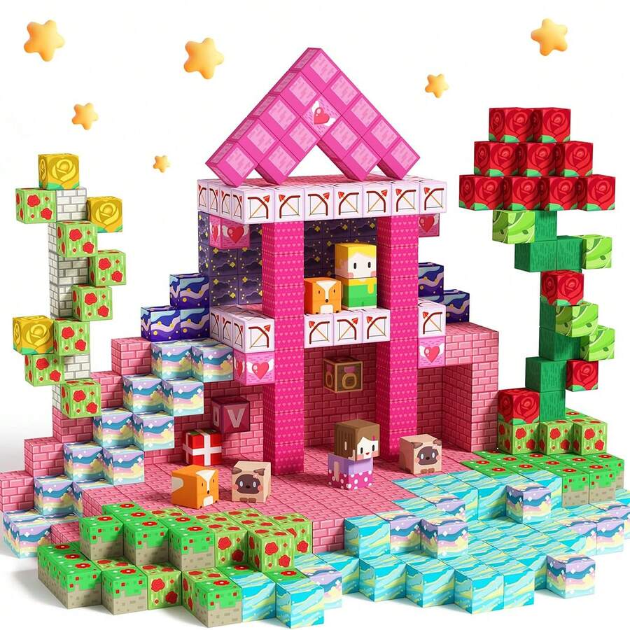 48/100/200/300pcs Magnetic Building Blocks, 0.78 Inch, Magnetic Tiles, The Beautiful Love Story Of The Prince And The Rose Under The Starry Sky Series, Puzzle Cube Toy Set, STEM Educational Sensory Toy, Best Christmas, Halloween, Birthday Gift For Children 3+ Years Old Boys And Girls, 2026 Model - Multicolor - View 1