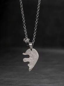 2pcs New Fashionable Minimalist Stainless Steel Heart Pendant Necklace, Suitable For Couples Everyday Wear, Great Gift For Boyfriend/Girlfriend On Valentine's Day