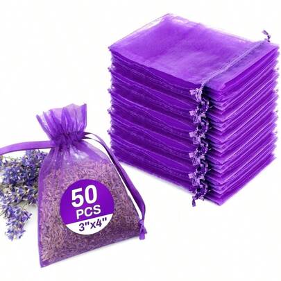 50 Lavender Sachet Bags Empty - Purple Organza Bags 3x4 Sachets Drawers And Closets Deodorizer Potpourri Bag Scented Sachet Home Fragrance Products Party Favor Gifts Orange Cinnamon