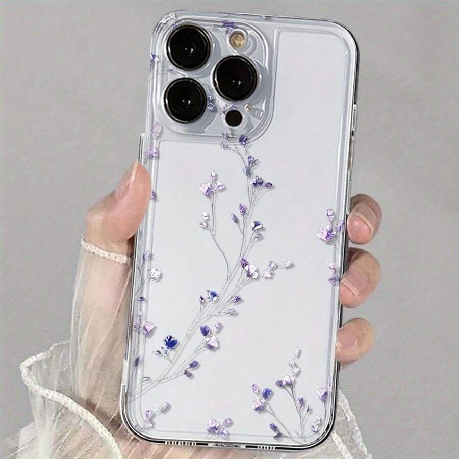 Transparent Protective Case - Luxurious Soft TPU Shockproof Phone Case Compatible With IPhone 17, 16, 15, 14, 13, 12, 11 Pro Max, 16, 15, 14 Plus, 13, 12 Mini, X, XS Max, XR, 8, 7 Plus, Exquisite Purple Flower Pattern, Device Safety, Fashionable, High-Quality, Durable Material, Protective Case, Suitable For Fashion Users, Technology Enthusiasts - 混合顏色 1 - 查看 1