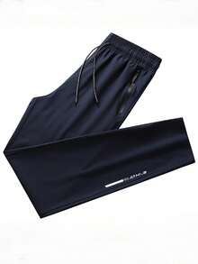Men's Lightweight, Breathable, Quick-Dry Zipper Pocket Sports Pants, Fashionable Versatile All-Match Long Trousers For Summer - Navy Blue - View 7