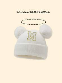 1pc 0-36 Months Baby A-Z Letter White Hat, Baby Girl Hat, Kids Knitted Cap, Baby Accessories, Children's Hat, Elastic, Toddler Boys Girls Warm Comfortable Hat - White - View 9
