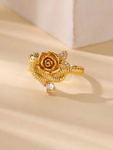 Vintage Stainless Steel Serpentine Flower Crown Rings For Women Mom, Cubic Zirconia 18K Gold-Plated Anti Fading Ring, Wedding Jewelry Prom Accessories, Christmas And Valentine's Day Gifts