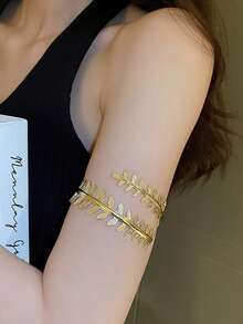 1pc Women's High-End Personalized Open Leaf Metal Bangle Bracelet Accessory