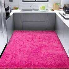 1pc Fuchsia Rectangular Plush Area Rug | Nordic Style Artificial Fur Material, Soft Carpet | Easy Maintenance | Autumn/Winter Home Decor Rug | Suitable For Living Room, Bedroom, Study, Holiday Decoration, Gatherings, All Seasons, Creates Cozy Home Atmosphere - Hot Pink - View 8