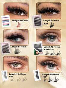 Caja de regalo Colash 8-16 piezas, set multipieza Rizado: C/D Imitación de pestañas de visón artificial hechas a mano Injerto de pestañas súper ligeras, impermeables, con efecto abanico, gruesas, rizadas y de larga duración, adecuadas para pestañas naturales y de anime. Regalo para mujeres y niñas. Racimos de pestañas, racimos de pestañas individuales, pestañas postizas, regalos para mujeres, regalos de Navidad. - vistoso - Ver 3