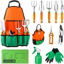 Garden Tool Set 12 Piece Aluminum Hand Tool Kit Garden Canvas Apron With Storage Pocket Outdoor Tool Heavy Duty Gardening Work Set With Ergonomic Handle Gardening Tools For Women Men