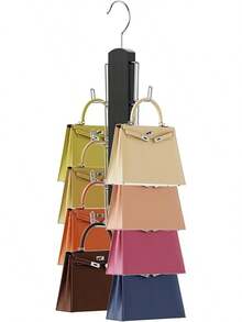 Wooden Purse Organizer For Closet, 8 Extra-Wide Metal Hooks Handbag Hanger, Space-Saving Hanging Bag Holder & Purse Rack For Closet Organization (Black, 2 Pack)Christmas - màu đen - Xem 8