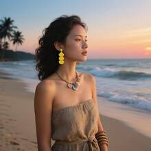 Raffia Dangle Earrings Women - Boho Statement Rattan Drop Jewelry With Design, Lightweight Summer Beach Accessories - Yellow - View 4